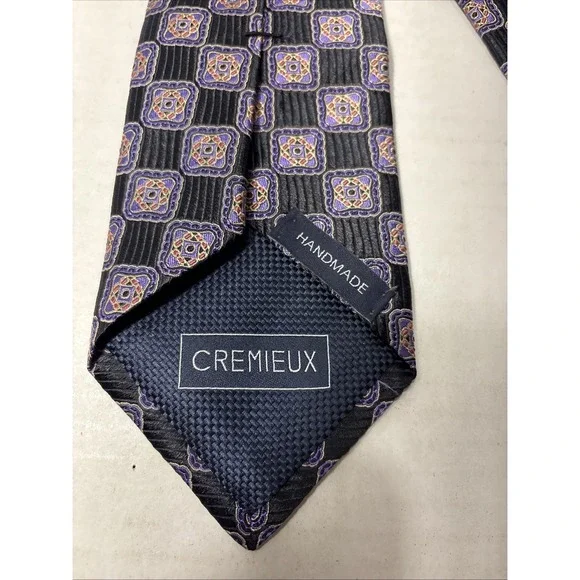 CREMIEUX Tie 100% Silk Black Purple Handmade In USA Necktie 3.50"X59" - Picture 2 of 5